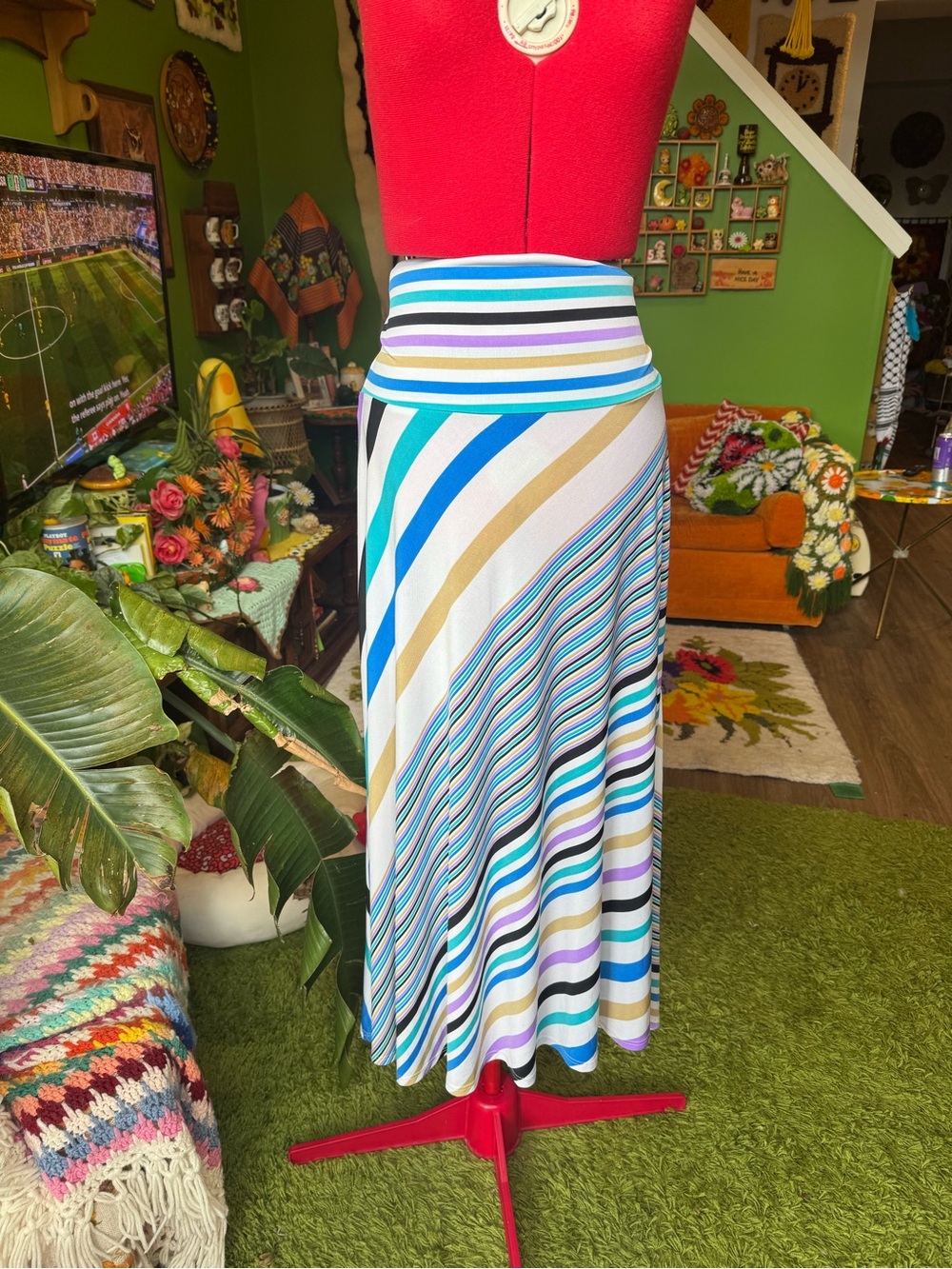 Foldover Striped Multicolor Maxi Skirt - Women